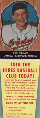 1958 Hires Root Beer Bob Nieman #26 Baseball Card