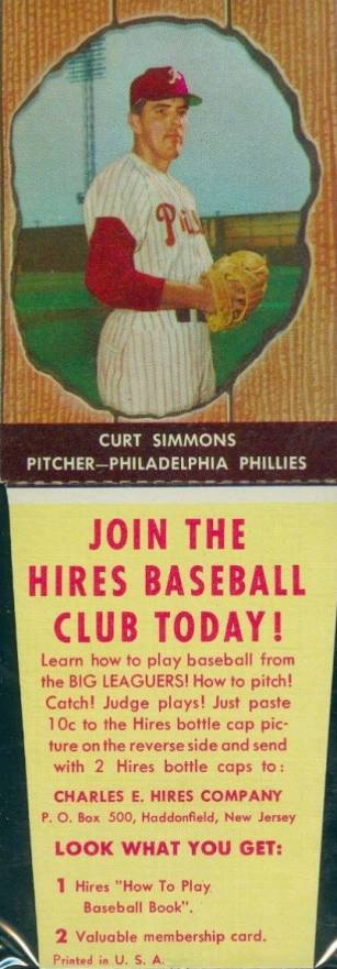 1958 Hires Root Beer Curt Simmons #28 Baseball Card