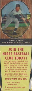 1958 Hires Root Beer Daryl Spencer #51 Baseball Card