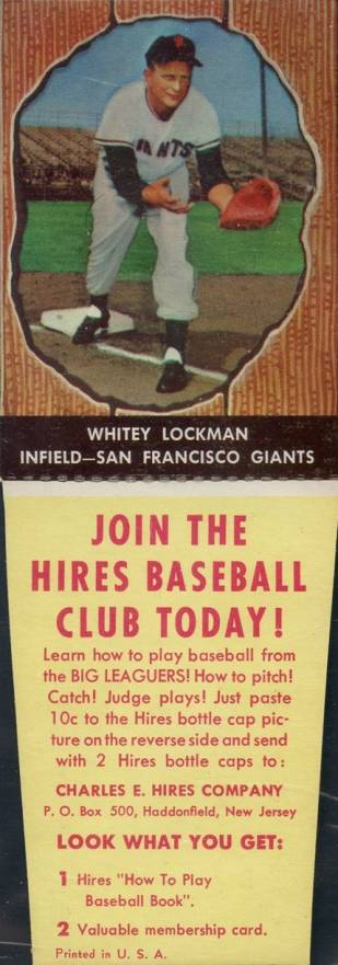 1958 Hires Root Beer Whitey Lockman #62 Baseball Card