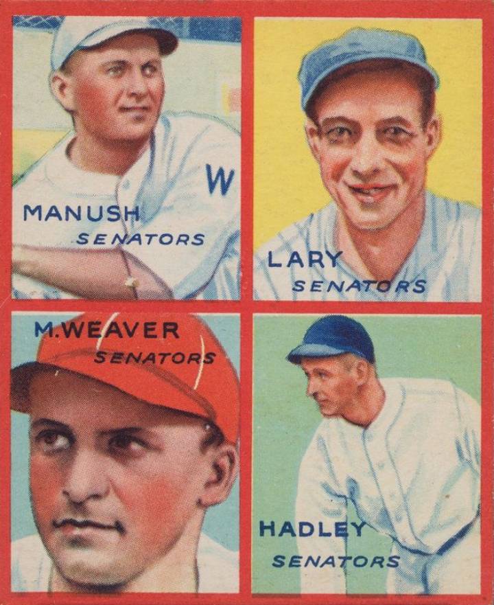 1935 Goudey 4-in-1 Hadley/Lary/Manush/Weaver # Baseball Card