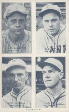1936 Exhibits Four-on-one Hubbell/Mancuso/Ott/Terry #16 Baseball Card