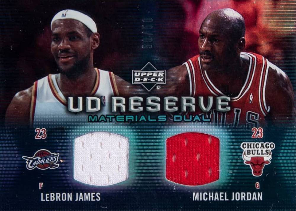 2006 Upper Deck Reserve Materials Dual Michael Jordan/LeBron James #RMDJJ Basketball Card