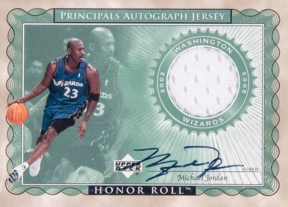 2002 Upper Deck Honor Roll Principals Autograph Jersey Michael Jordan #MJ-AJ Basketball Card