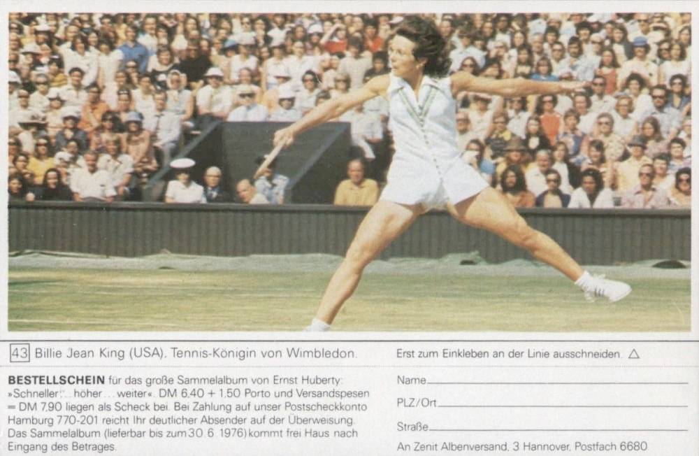 1975 Sprengel/Huberty Schneller Billie Jean King #43 Soccer Card
