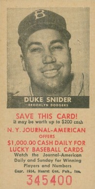 1954 N.Y. Journal-American Duke Snider # Baseball Card