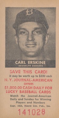 1954 N.Y. Journal-American Carl Erskine # Baseball Card