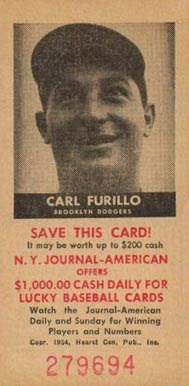 1954 N.Y. Journal-American Carl Furillo # Baseball Card