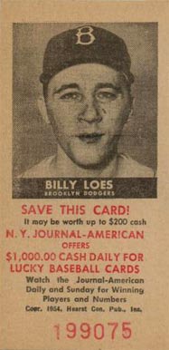 1954 N.Y. Journal-American Billy Loes # Baseball Card
