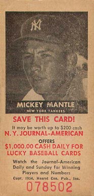 1954 N.Y. Journal-American Mickey Mantle # Baseball Card