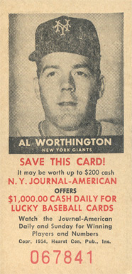 1954 N.Y. Journal-American Al Worthington # Baseball Card