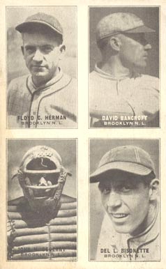 1929 Exhibits Four-on-one Bancroft/Bissonette/DeBerry/Herman #6 Baseball Card