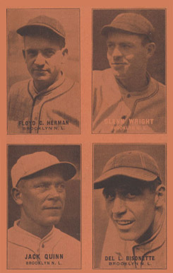 1931 Exhibits Four-on-one (31-32) Bisonette/Herman/Quinn/Wright #9 Baseball Card