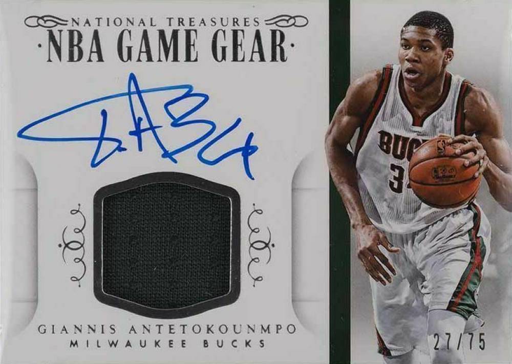 2014 National Treasures NBA Game Gear Signatures Giannis Antetokounmpo #GA Basketball Card