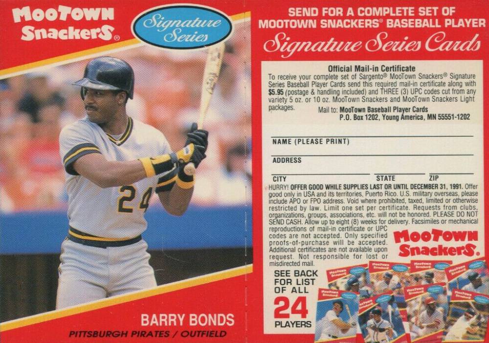 1991 Moo Town Snackers Barry Bonds #3 Baseball Card