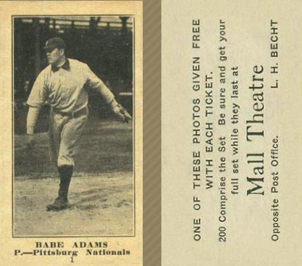 1916 Mall Theatre Babe Adams #1 Baseball Card