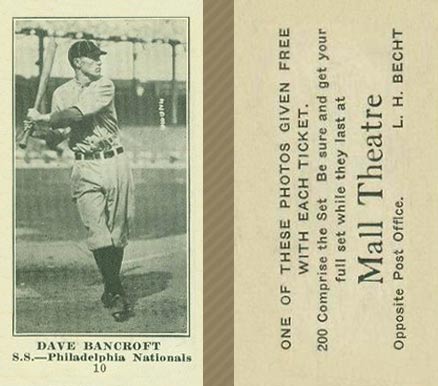 1916 Mall Theatre Dave Bancroft #10 Baseball Card