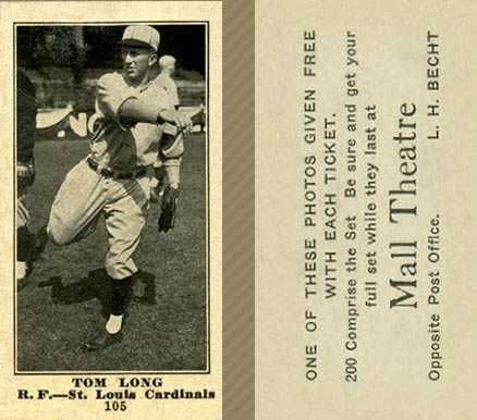 1916 Mall Theatre Tom Long #105 Baseball Card