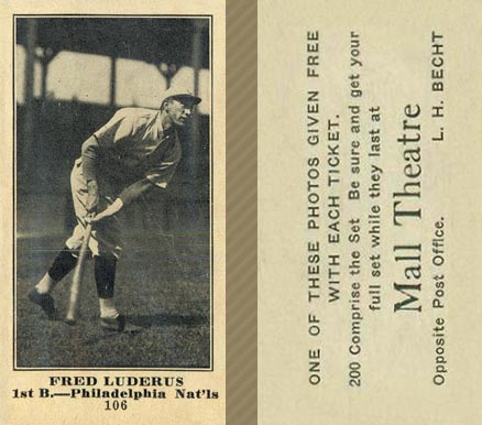 1916 Mall Theatre Fred Luderus #106 Baseball Card