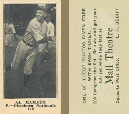1916 Mall Theatre Al. Mamaux #110 Baseball Card