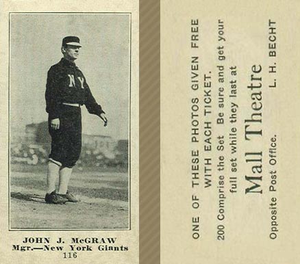 1916 Mall Theatre John J. McGraw #116 Baseball Card