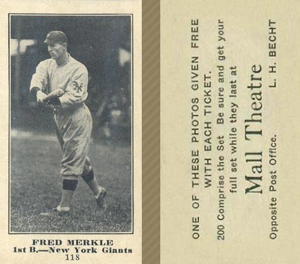 1916 Mall Theatre Fred Merkle #118 Baseball Card