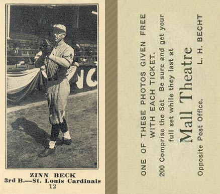1916 Mall Theatre Zinn Beck #12 Baseball Card