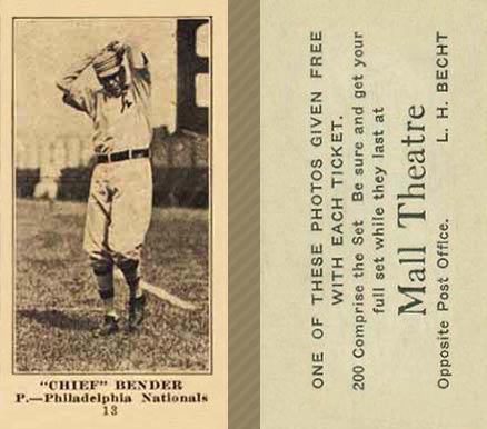 1916 Mall Theatre Chief Bender #13 Baseball Card