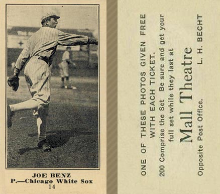 1916 Mall Theatre Joe Benz #14 Baseball Card