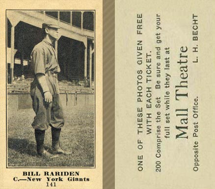 1916 Mall Theatre Bill Rariden #141 Baseball Card