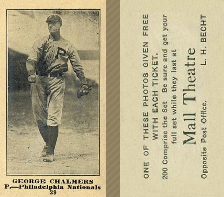 1916 Mall Theatre George Chalmers #29 Baseball Card