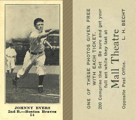 1916 Mall Theatre Johnny Evers #54 Baseball Card