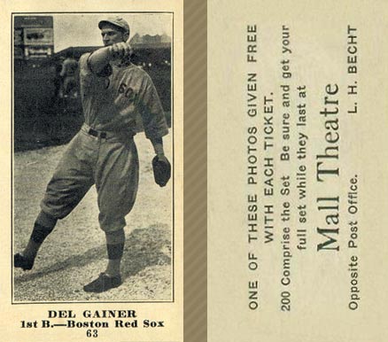1916 Mall Theatre Del Gainer #63 Baseball Card