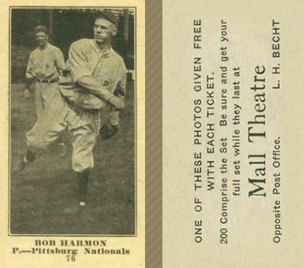 1916 Mall Theatre Bob Harmon #76 Baseball Card