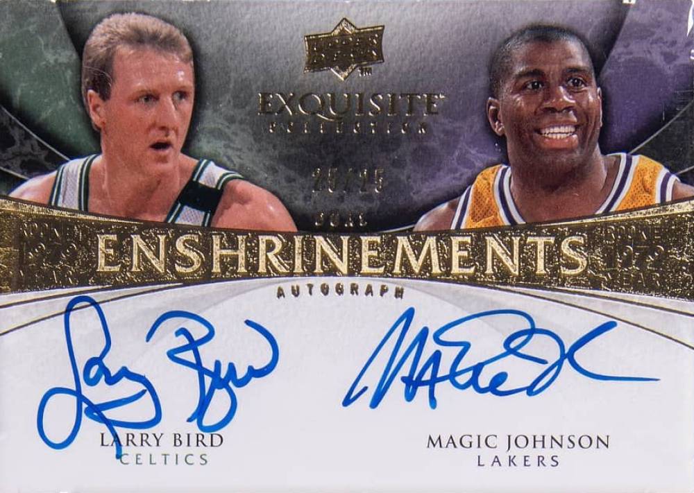 2008 Upper Deck Exquisite Collection Dual Enshrinements Autographs Larry Bird/Magic Johnson #JB Basketball Card