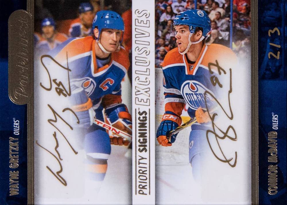 2016 Upper Deck Spring Expo Parkhurst Priority Signings Exclusive Dual Autograph Connor McDavid/Wayne Gretzky #EX-GM Hockey Card
