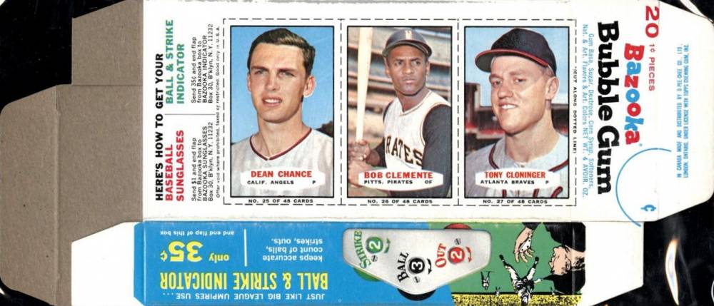 1966 Bazooka Complete Box Dean Chance/Roberto Clemente/Tony Cloninger # Baseball Card