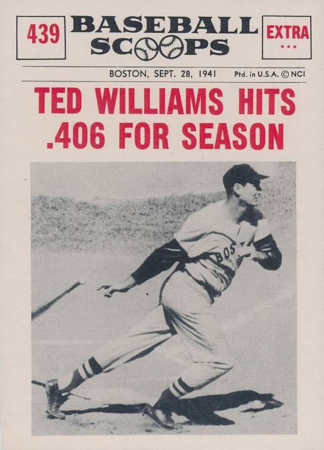 1961 Nu-Card Baseball Scoops Ted Williams Hits .406 for Season #439 Baseball Card