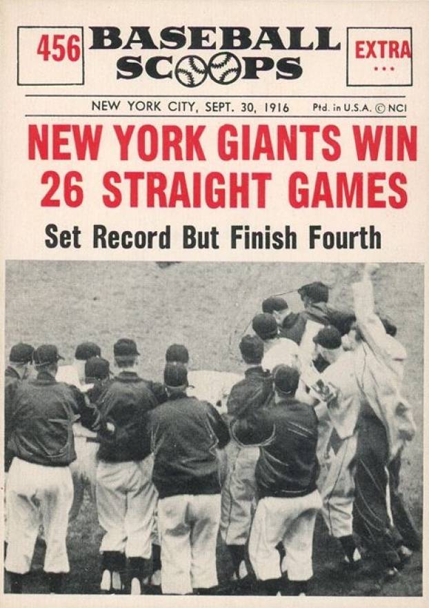 1961 Nu-Card Baseball Scoops New York Giants Win 26 Straight Games #456 Baseball Card