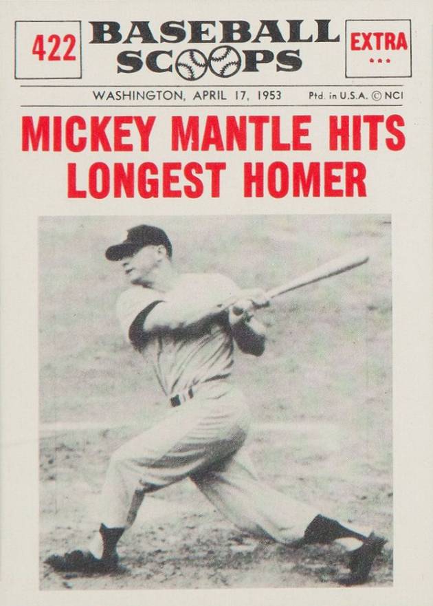 1961 Nu-Card Baseball Scoops Mantle Hits Longest Homer #422 Baseball Card