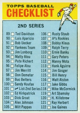 1966 Topps 2nd Series Checklist (89-176) #101h Baseball Card