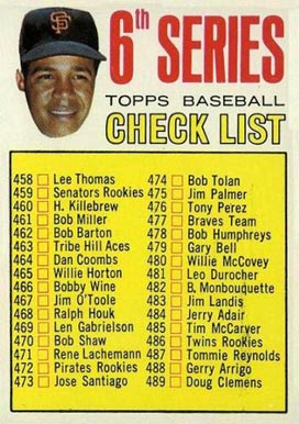 1967 Topps 6th Series Checklist 458-533 #454b Baseball Card