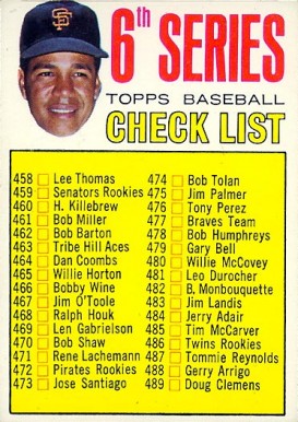 1967 Topps 6th Series Checklist 458-533 #454a Baseball Card