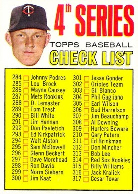 1967 Topps 4th Series Checklist 284-370 #278 Baseball Card