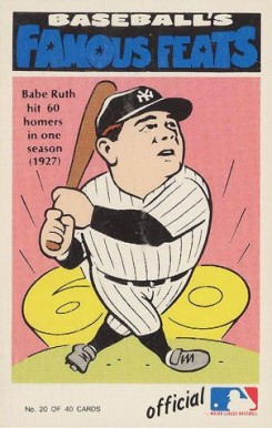 1972 Fleer Famous Feats Babe Ruth #20 Baseball Card