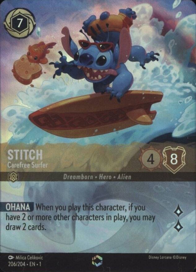 2023 Disney Lorcana EN 1-the First Chapter Stitch - Carefree Surfer #206 Non-Sports Card