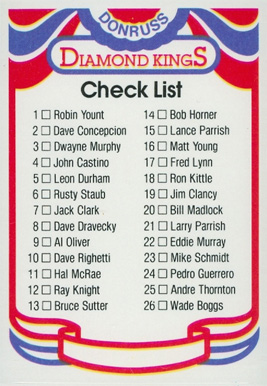 1984 Donruss Checklist 1-26 # Baseball Card