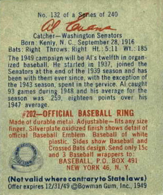 1949 Bowman Al Evans #132s Baseball Card