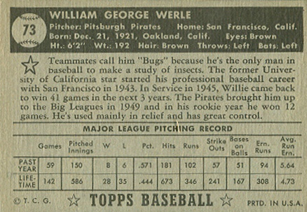 1952 Topps William Werle #73b Baseball Card