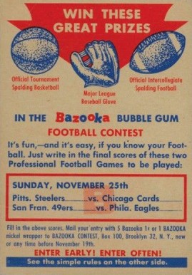 1956 Topps Contest Card Nov.25 # Football Card